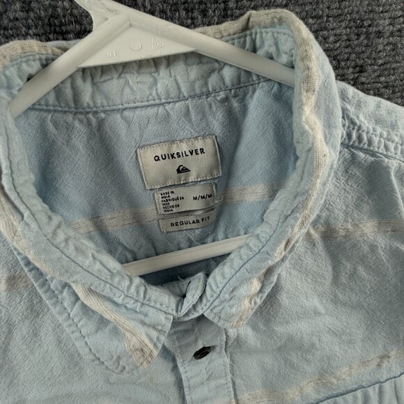 Quiksilver Button Up Shirt Short Sleeve Men Surf Blue Striped Medium Beach ** - Picture 7 of 16